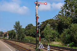 Udkørselssignal på Niebll station i Tyskland